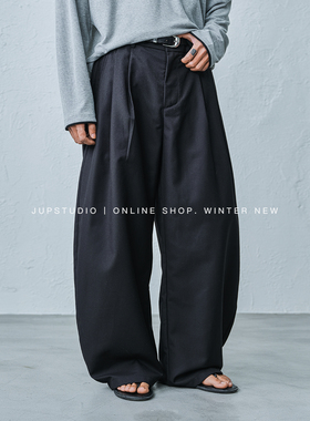 JUPSTUDIO极简黑色阔腿休闲裤男宽松直筒长裤垂感港风老钱风男裤