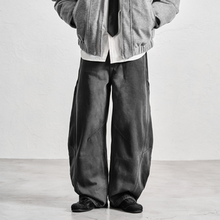 长裤 男士 男秋冬宽松直筒老爹裤 JUPSTUDIO立体裁剪灰色水洗牛仔裤
