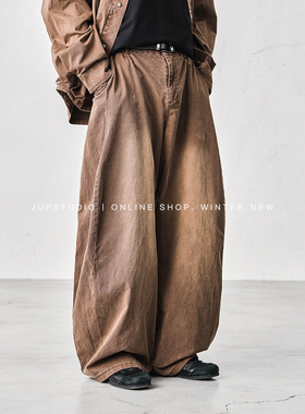 JUPSTUDIO美式复古风宽松阔腿裤男水洗直筒长裤痞帅男士休闲裤