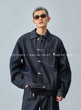 JUPSTUDIO老钱风牛仔外套男宽松翻领夹克百搭休闲牛仔风外套
