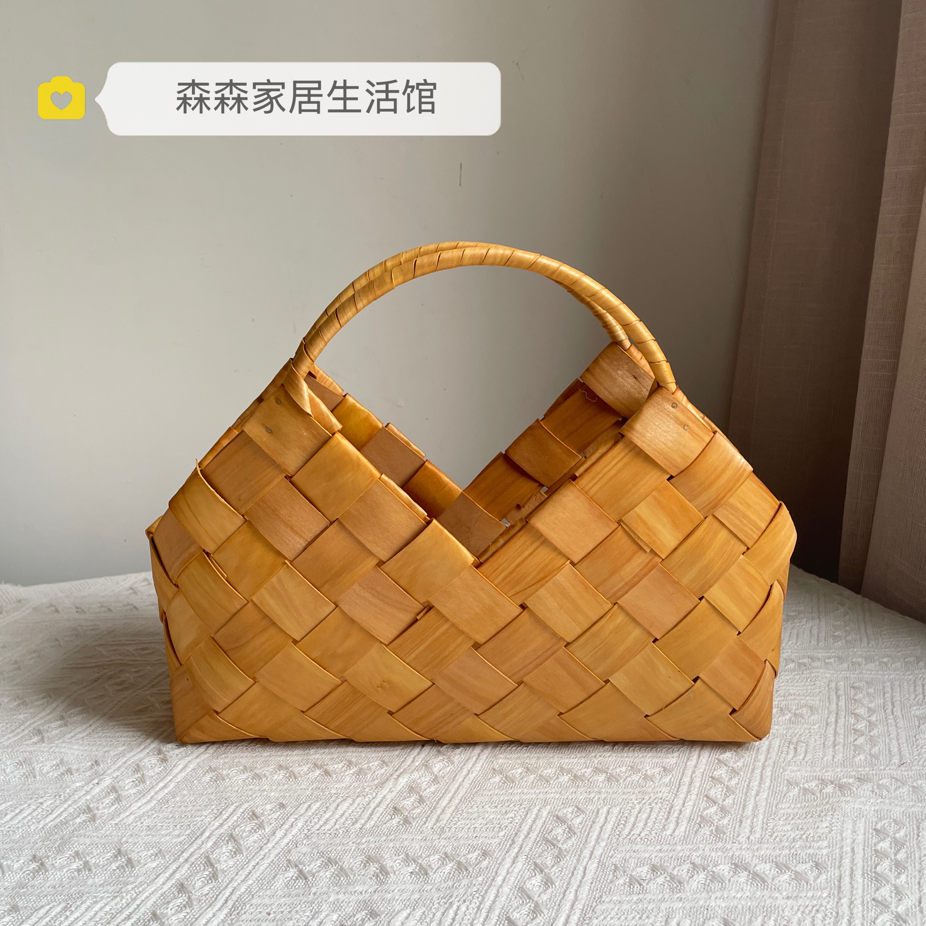 手工编织木片储物篮手提木片礼品篮创意个性户外室内菜篮子