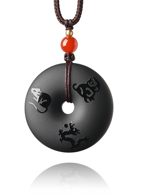 黑曜石猴鼠龙申子辰三合水局贵人吊坠蛇鸡牛虎马狗猪兔羊平安项链
