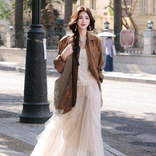 AZure蕾丝拼接吊带背心网纱裙夏