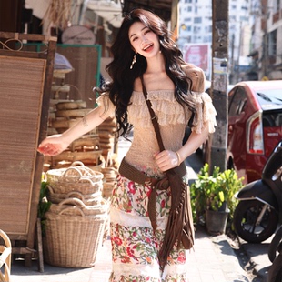 AZure法式 复古蕾丝短打上衣全棉蕾丝半裙挂脖针织吊带嬉皮风穿搭