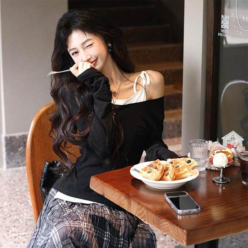 复古撞色针织衫打底衫