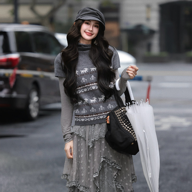 Zure高领短袖小鹿100%羊毛针织