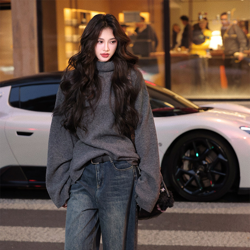 AZure全羊毛高领宽松显瘦毛衣女