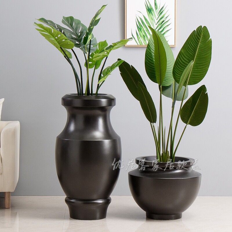 现代简约创意落地大花瓶摆件客厅插花酒店商场花盆时尚玻璃钢花盆