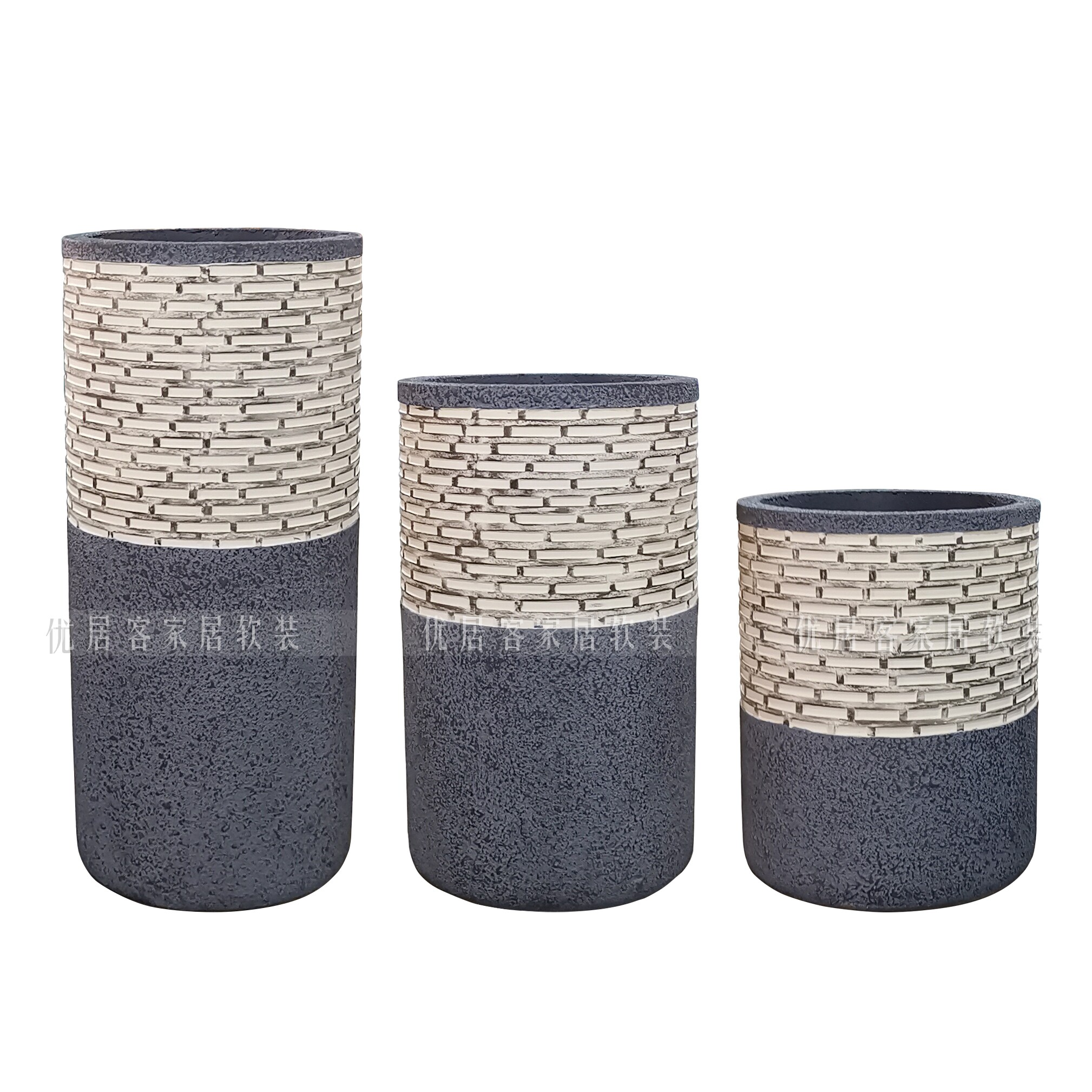 简约现代中式直筒玻璃钢落地大花瓶花盆圆柱形大花盆酒店商场装饰