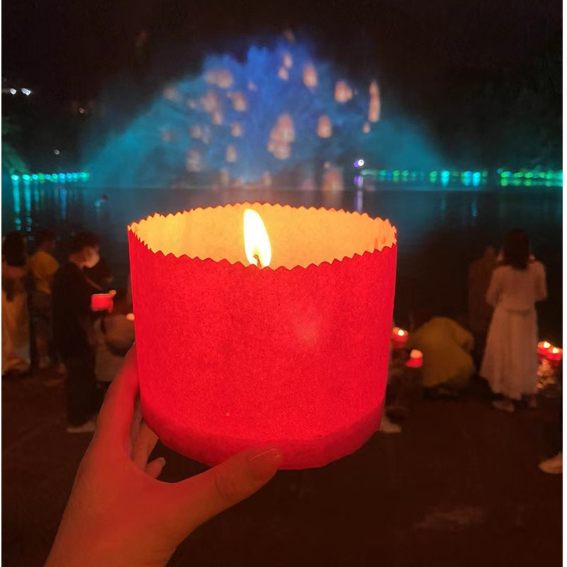 圆形漂浮写字愿望节日喜庆大红复古荷花灯环保纸质许愿河灯孔明灯