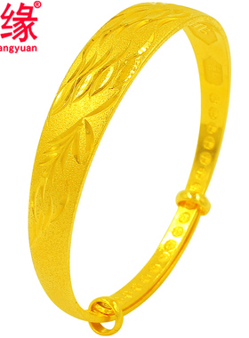 镀黄金手镯女拉伸手环镀沙金宽镀金镯子新婚妈妈礼物调节大小