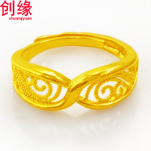 镀黄金戒指女细活口心形尾戒花朵食指环镀沙金圈戒母亲礼物品