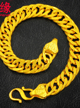 镀黄金手链男粗福字扁扣镀沙金手链女细光蛇骨款坦克链情侣款