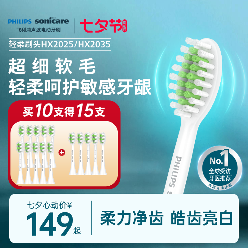 philips飞利浦电动牙刷头HX2035官方原装适配刷柄小羽刷系列清洁