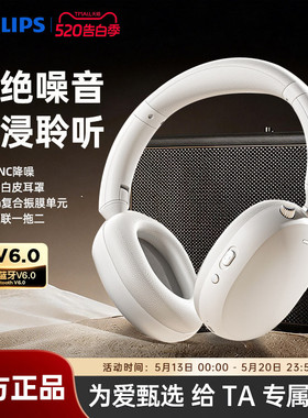 飞利浦TAH3220头戴式HIFI蓝牙6.0耳机主动降噪电竞游戏重低音耳麦