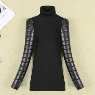 子内搭修身 配皮草羽绒马甲夹棉袖 针织毛衣女秋冬 打底衫 加绒皮袖