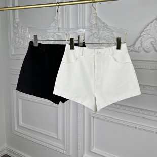 阔腿裤 丁妮妮自制白色西装 高腰a字黑色休闲热裤 女秋冬新款 短裤