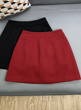 丁妮妮自制红色短裙女2025秋冬新辣妹a字黑色高腰显瘦包臀半身裙