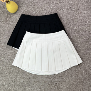 白色百褶裙女春夏黑色半身裙高级显瘦假两件设计感短裙防走光裤 裙