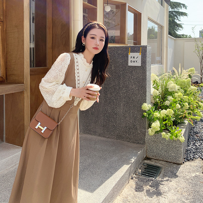 法式蕾丝拼接连衣裙女2025春新款设计感假两件气质绝美减龄茶歇裙，女装连衣裙，浙宝129