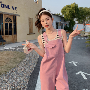 桔色九分背带裤女2024夏季新款小个子薄款宽松直筒减龄连体裤