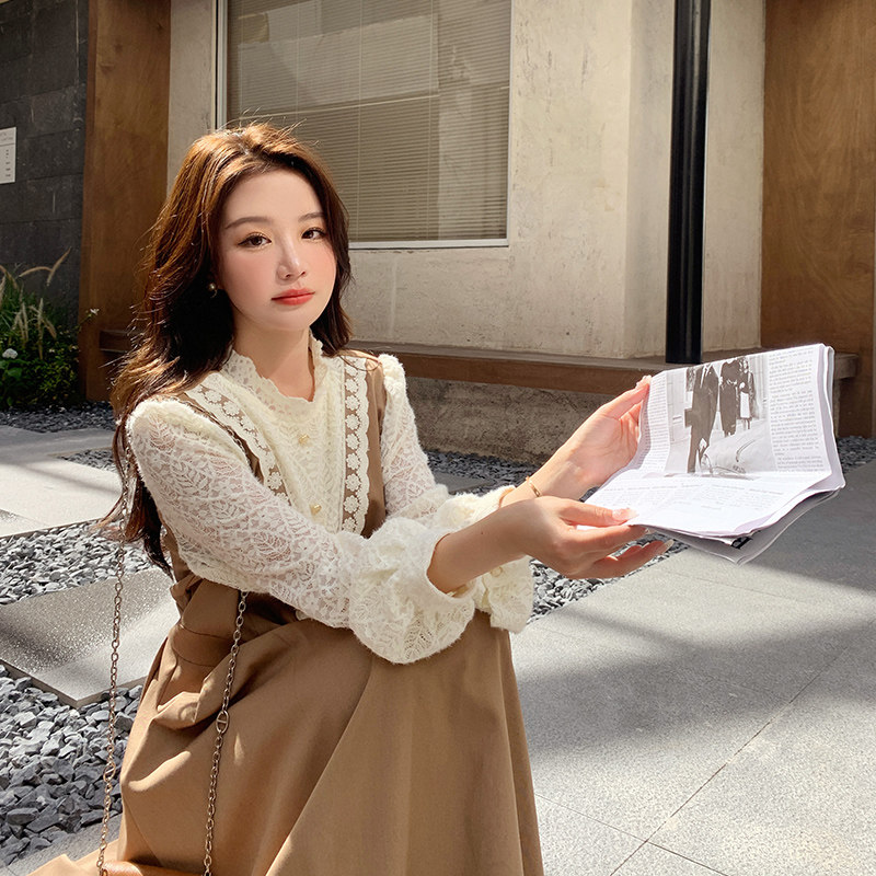 法式蕾丝拼接连衣裙女2025春新款设计感假两件气质绝美减龄茶歇裙,女装连衣裙,浙宝129