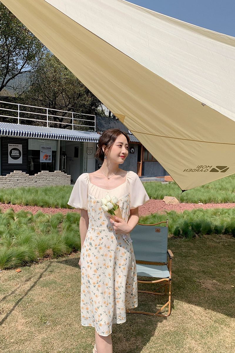 【现货主推】夏新款方领雪纺假两件碎花长裙2D079-2382P115控168,女装连衣裙,浙宝129