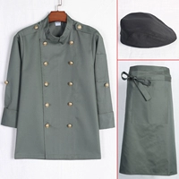 Зеленый лонгслив, фартук, берет