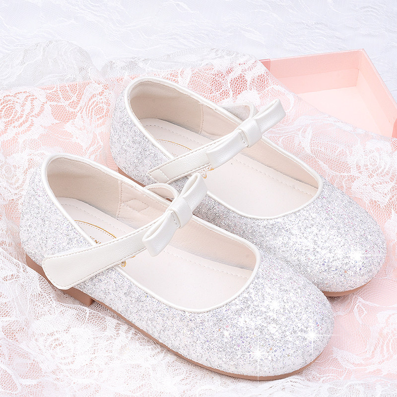 儿童鞋皮鞋白色闪亮公主鞋女宝软底四季鞋花童鞋演出幼童2岁小孩3