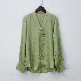 国风复古纯桑蚕丝上衣女士2024年春夏气质真丝四经绞罗长袖衬衫