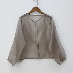 多色入 真丝生丝九分袖透视开衫外套 桑蚕丝欧根纱上衣