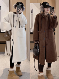 欧货时尚中长款羊羔毛大衣女秋冬百搭加厚慵懒宽松棉服毛绒外套潮