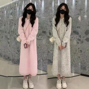 慵懒风高级感时尚连帽针织连衣裙女秋季小个子宽松显瘦打底毛衣裙