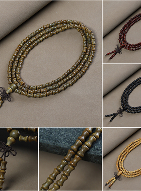 绿檀檀香木竹节手串108颗多圈