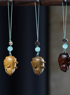 檀木卡通木雕小绵羊钥匙扣车挂