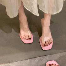 透明粉色夏季拖鞋外穿女夏2022年新款凉鞋半拖高跟仙女凉拖鞋夏天