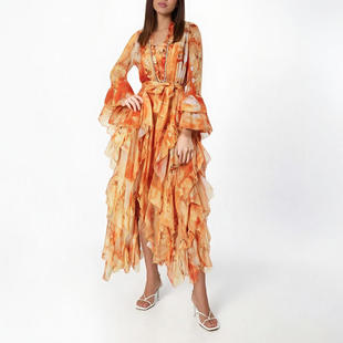 新款 波西米亚高级感连衣裙女2025宽松遮肉荷叶设计收腰显瘦长裙潮