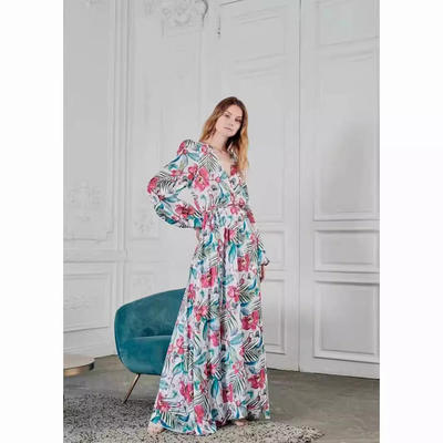 新款 法式长袖碎花雪纺连衣裙2024女春秋小众设计收腰显瘦a字长裙