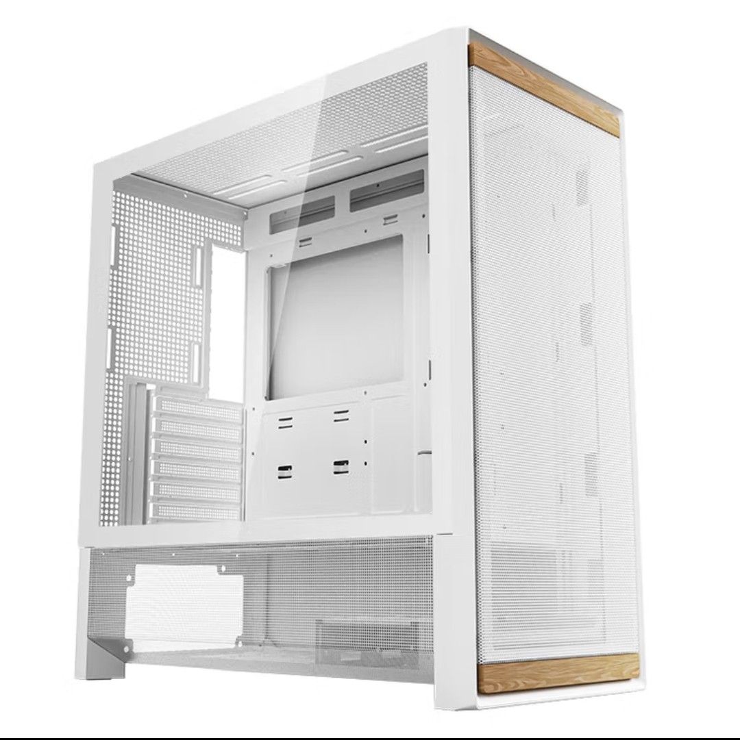 爱国者御风F100 白色电脑主机箱 ATX主板/木艺风道/散热风