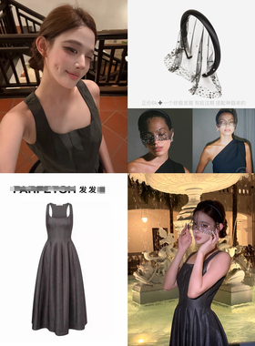 林悠 1w+优雅赫本灰色光泽麻感伞裙