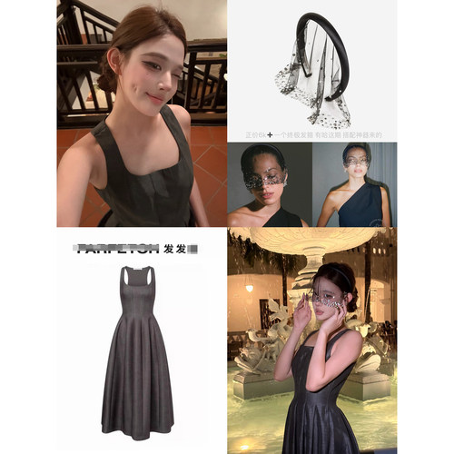 林悠 1w+优雅赫本灰色光泽麻感伞裙