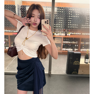 上衣定染藏蓝醋酸真丝半裙套装 ef穿链短袖 超显白 林悠