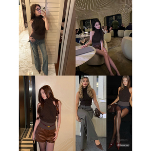 半高领挖肩上衣 羊毛 巧克力棕超细羊驼 林悠