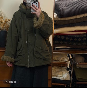 冬季 风棉衣毛绒绒内里保暖连帽风衣外套宽松百搭棉服 2025韩系工装