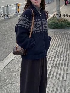 ｜韩系费尔岛翻领针织毛衣开衫 阿虞 稳稳