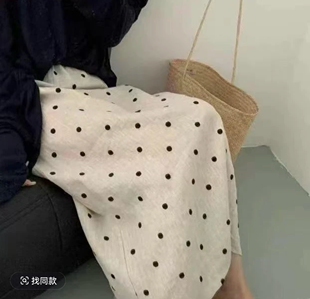 刺绣波点  夏季韩版松紧高腰亚麻刺绣波点显瘦半身裙女