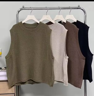 无袖 ins 简约休闲纯色马甲复古针织宽松套头百搭圆领秋冬马夹时尚