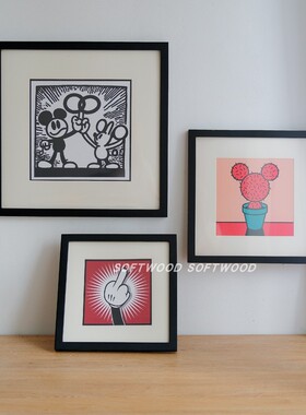 小装饰画｜仙人掌米奇 mickey 木框金属框挂画 卡通涂鸦 基斯哈林