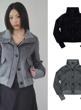 2025秋冬韩版宽松休闲百搭立领短款毛呢外套夹克外套上衣女 ason