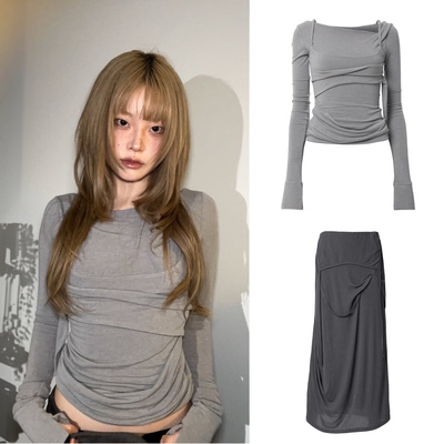 韩国清冷风长袖套装设计感长裙女